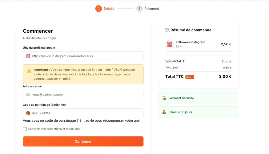 Commander followers Instagram sur Followers Lab